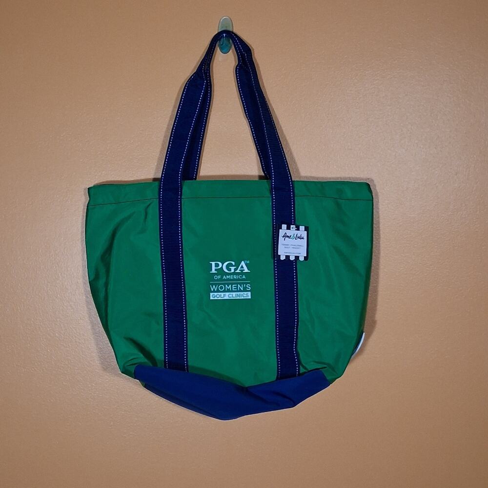 Ame & Lulu Surfside Tote Bag Green Navy Zip Top Purse Golf PGA Fidelity NWT